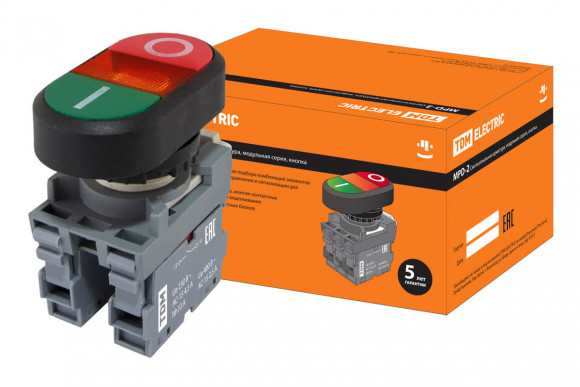 Кнопка двойная MPD2-11R (зеленая/красная) (LED) в сборе d22мм/24В (I/O) линза красная TDM Кнопка двойная MPD2-11R (зеленая/красная) (LED) в сборе d22мм/24В (I/O) линза красная TDM