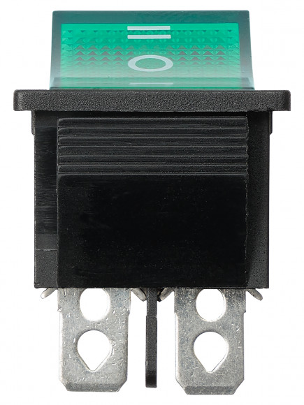 Переключатель клавишный KCD4-203N 250В AC/DC, 2P, 15А, (6с), ON-OFF-ON, с нейтральным положением, черный корпус, зеленая клавиша с LED подсветкой TDM