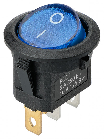 Выключатель клавишный круглый MIRS-101-3-B 250В AC/DC, 1P, 6А, (3с), ON-OFF, черный корпус, синяя клавиша с LED подсветкой TDM Выключатель клавишный круглый MIRS-101-3-B 250В AC/DC, 1P, 6А, (3с), ON-OFF, черный корпус, синяя клавиша с LED подсветкой TDM