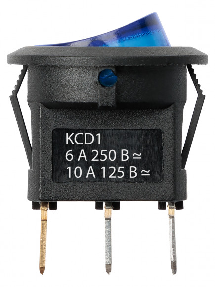 Выключатель клавишный круглый MIRS-101-3-B 250В AC/DC, 1P, 6А, (3с), ON-OFF, черный корпус, синяя клавиша с LED подсветкой TDM Выключатель клавишный круглый MIRS-101-3-B 250В AC/DC, 1P, 6А, (3с), ON-OFF, черный корпус, синяя клавиша с LED подсветкой TDM