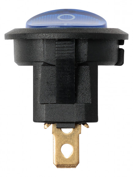 Выключатель клавишный круглый MIRS-101-3-B 250В AC/DC, 1P, 6А, (3с), ON-OFF, черный корпус, синяя клавиша с LED подсветкой TDM Выключатель клавишный круглый MIRS-101-3-B 250В AC/DC, 1P, 6А, (3с), ON-OFF, черный корпус, синяя клавиша с LED подсветкой TDM