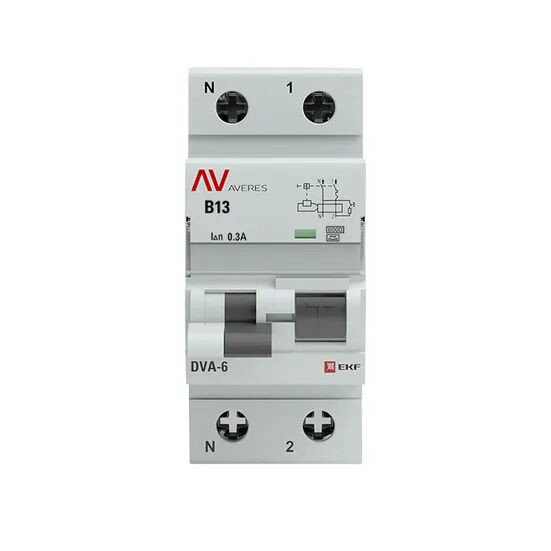 Дифференциальный автомат DVA-6 1P+N 13А (B) 300мА (A) 6кА EKF AVERES Дифференциальный автомат DVA-6 1P+N 13А (B) 300мА (A) 6кА EKF AVERES