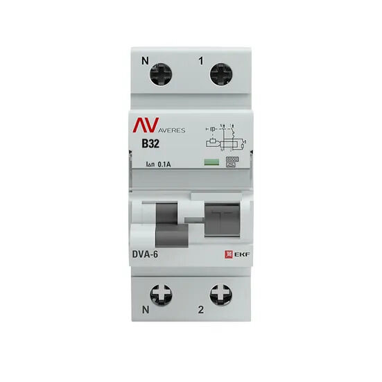 Дифференциальный автомат DVA-6 1P+N 32А (B) 100мА (A) 6кА EKF AVERES