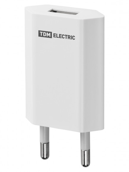 Сетевое зарядное устройство, СЗУ 1, 1 А, 1 USB, белый, TDM
