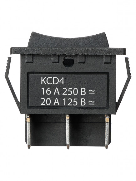 Переключатель клавишный KCD4-203 250В AC/DC, 2P, 16А, (6с), (ON)-OFF-(ON), с нейтральным положением, без фиксации, черный TDM