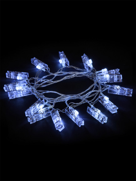 Гирлянда светодиодная "Прищепки" 3 м, 15LED, белый, 8 режимов, 250 В, IP20, TDM