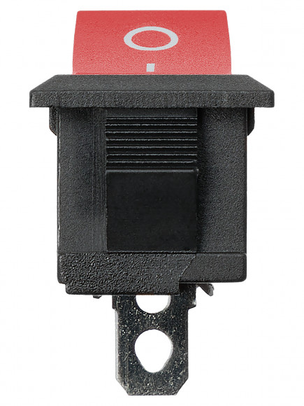 Выключатель клавишный KCD1-101 250В AC/DC, 1P, 6А, (2с), ON-OFF, черный корпус, красная клавиша, Mini, TDM