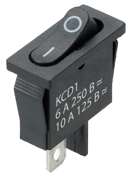 Выключатель клавишный KCD1-101B 250В AC/DC, 1P, 6А, (2с), ON-OFF, черный, Mini TDM