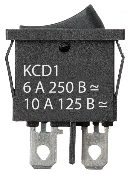 Выключатель клавишный KCD1-101B 250В AC/DC, 1P, 6А, (2с), ON-OFF, черный, Mini TDM