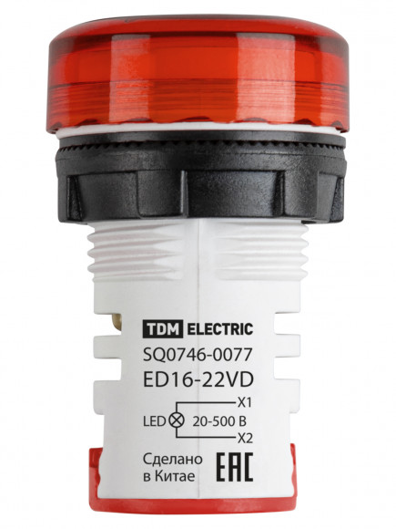 Индикатор значения напряжения ED16-22VD d22мм 20В-500В красный TDM Индикатор значения напряжения ED16-22VD d22мм 20В-500В красный TDM