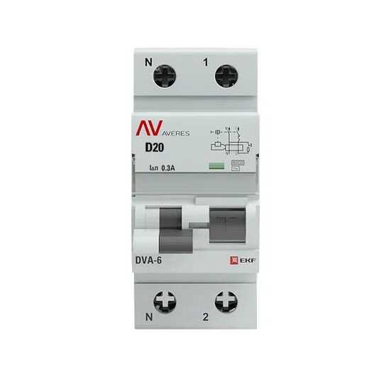Дифференциальный автомат DVA-6 1P+N 20А (D) 300мА (AC) 6кА EKF AVERES Дифференциальный автомат DVA-6 1P+N 20А (D) 300мА (AC) 6кА EKF AVERES