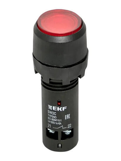 Кнопка SW2C-10D с подсветкой красная NC 230В EKF PROxima Кнопка SW2C-10D с подсветкой красная NC 230В EKF PROxima
