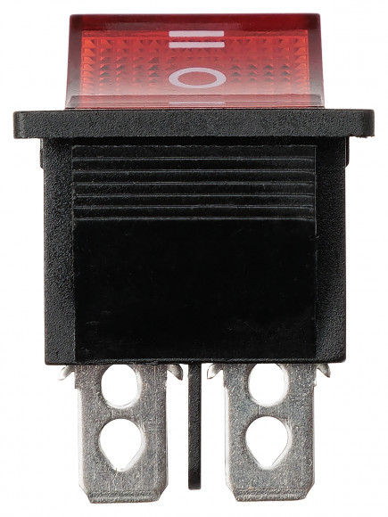 Переключатель клавишный KCD4-203N 250В AC/DC, 2P, 15А, (6с), ON-OFF-ON, c нейтральным положением, черный корпус, красная клавиша с LED подсветкой TDM