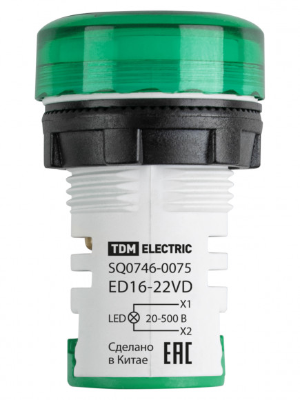 Индикатор значения напряжения ED16-22VD d22мм 20В-500В зеленый TDM Индикатор значения напряжения ED16-22VD d22мм 20В-500В зеленый TDM