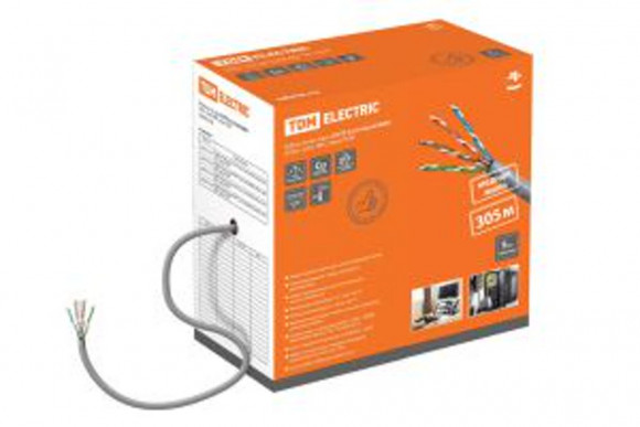 Кабель витая пара U/UTP Cat 6 4х2х23AWG (305м) solid, ПВХ, серый TDM