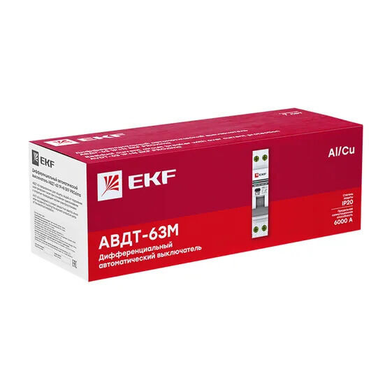 Автоматический выключатель дифференциального тока АВДТ-63M 1P+N (18мм) 6А 30мА характеристика C тип AС электронный 6кА PROXIMA EKF