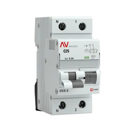 Дифференциальный автомат DVA-6 1P+N 25А (C) 300мА (AC) 6кА EKF AVERES Дифференциальный автомат DVA-6 1P+N 25А (C) 300мА (AC) 6кА EKF AVERES