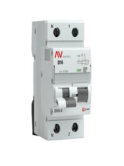 Дифференциальный автомат DVA-6 1P+N 16А (D) 30мА (A) 6кА EKF AVERES Дифференциальный автомат DVA-6 1P+N 16А (D) 30мА (A) 6кА EKF AVERES