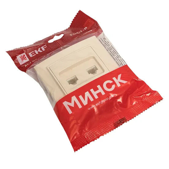 Минск Розетка RJ-45 2-местная СП бежевая EKF Минск Розетка RJ-45 2-местная СП бежевая EKF