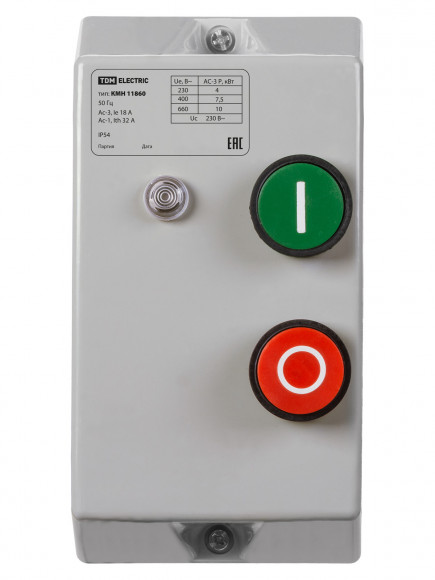 Контактор КМН11860 18А в оболочке с индикатором Ue=220В/АС3 IP54 TDM