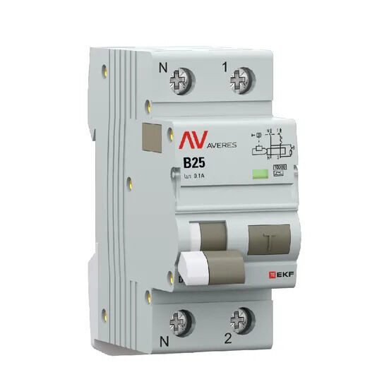 Дифференциальный автомат DVA-10 1P+N 25А (B) 100мА (A) 10кА EKF AVERES Дифференциальный автомат DVA-10 1P+N 25А (B) 100мА (A) 10кА EKF AVERES