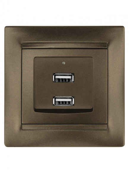 Розетка 2USB порт 2,1А 5В бронза "Лама" TDM Розетка 2USB порт 2,1А 5В бронза "Лама" TDM