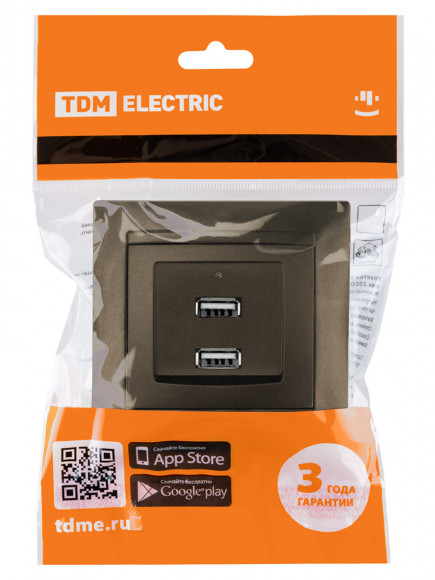 Розетка 2USB порт 2,1А 5В бронза "Лама" TDM Розетка 2USB порт 2,1А 5В бронза "Лама" TDM