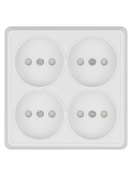 Розетка четырехместная 2П открытой установки IP20 10A с защитными шторками белая "Ладога" TDM Розетка четырехместная 2П открытой установки IP20 10A с защитными шторками белая "Ладога" TDM