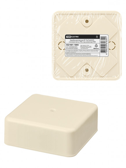 Коробка распаячная КР 75х75х28 ОП, сл. кость, IP40, инд. штрихкод TDM