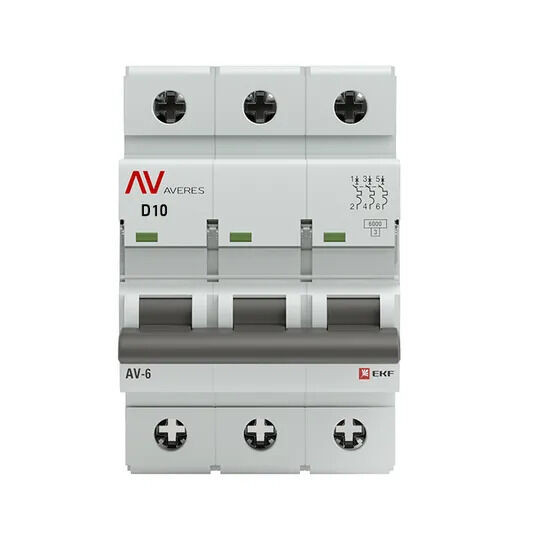 Выключатель автоматический AV-6 3P 10A (D) 6kA EKF AVERES Выключатель автоматический AV-6 3P 10A (D) 6kA EKF AVERES