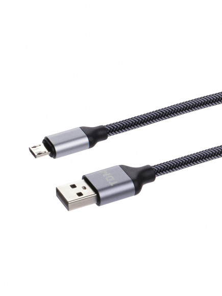 Дата-кабель, ДК 10, USB - micro USB, 1 м, тканевая оплетка, серый, TDM