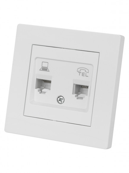Розетка телефонная RJ11 + компьютерная RJ45 белая "Сенеж" TDM Розетка телефонная RJ11 + компьютерная RJ45 белая "Сенеж" TDM