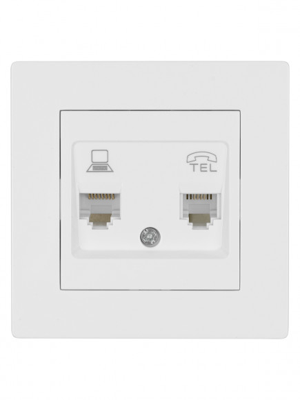 Розетка телефонная RJ11 + компьютерная RJ45 белая "Сенеж" TDM Розетка телефонная RJ11 + компьютерная RJ45 белая "Сенеж" TDM