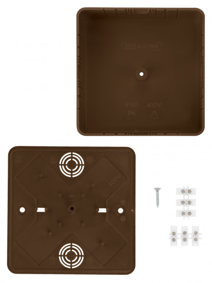 Коробка распаячная КР 100х100х44 ОП бук, с клем. колодкой, IP40, инд. штрихкод TDM