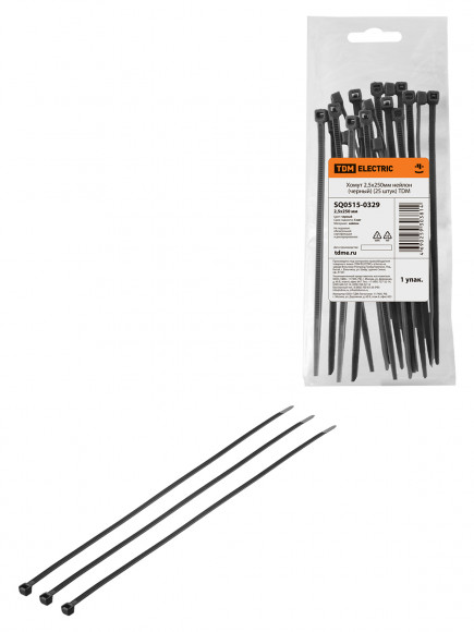 Хомут 2,5х250мм нейлон (черный) (25 штук) TDM Хомут 2,5х250мм нейлон (черный) (25 штук) TDM