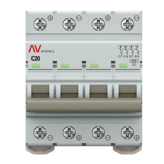 Выключатель автоматический AV-6 DC 4P 20A (C) 6kA EKF AVERES Выключатель автоматический AV-6 DC 4P 20A (C) 6kA EKF AVERES