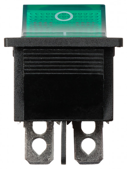 Выключатель клавишный KCD4-201N 250В AC/DC, 2P, 16А, (4с), ON-OFF, черный корпус, зеленая клавиша с LED подсветкой TDM