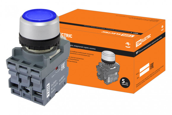 Кнопка MP1-21L(LED) в сборе d22мм/24В 1з+1р синяя TDM Кнопка MP1-21L(LED) в сборе d22мм/24В 1з+1р синяя TDM