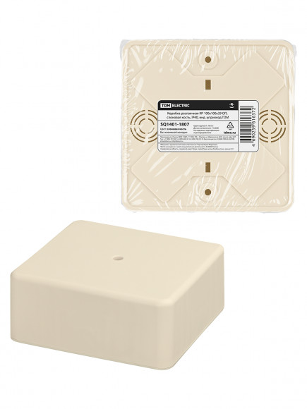 Коробка распаячная КР 100х100х44 ОП, сл. кость, IP40, инд. штрихкод TDM