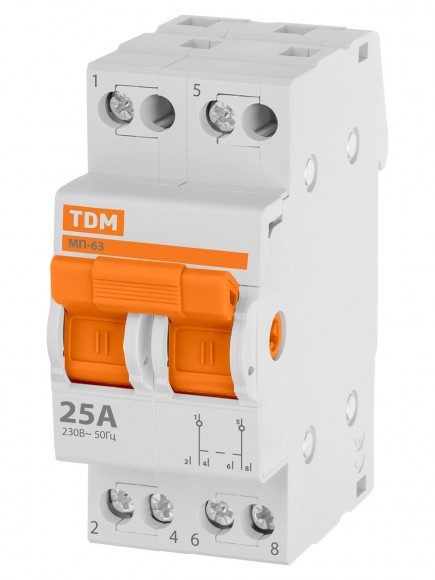 Модульный переключатель трехпозиционный МП-63 2P 25А TDM