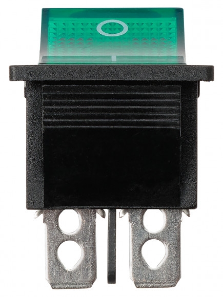 Выключатель клавишный KCD4-202N 250В AC/DC, 2P, 15А, (6с), ON-ON, черный корпус, зеленая клавиша с LED подсветкой TDM