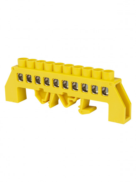 Шина "PE" "земля" в желтом изоляторе на DIN-рейку 8x12мм 10 групп TDM Шина "PE" "земля" в желтом изоляторе на DIN-рейку 8x12мм 10 групп TDM