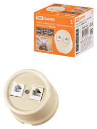 Розетка телефонная RJ11 + компьютерная RJ45 сл. кость «Болонь» TDM Розетка телефонная RJ11 + компьютерная RJ45 сл. кость «Болонь» TDM
