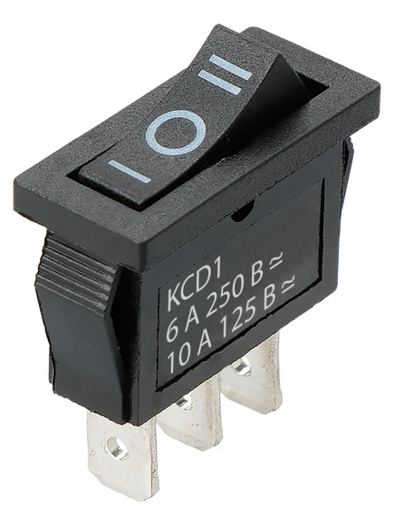 Переключатель клавишный KCD1-103 250В AC/DC, 1P, 6А, (3с), ON-OFF-ON, с нейтральным положением, черный, Mini TDM Переключатель клавишный KCD1-103 250В AC/DC, 1P, 6А, (3с), ON-OFF-ON, с нейтральным положением, черный, Mini TDM