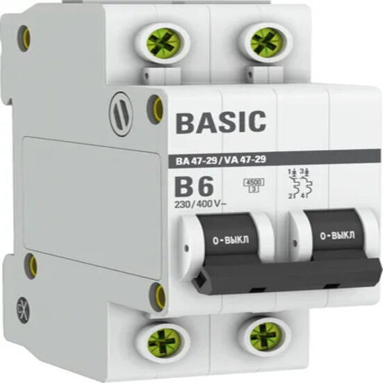 Автоматический выключатель 2P 6А (B) 4,5кА ВА 47-29 Basic
