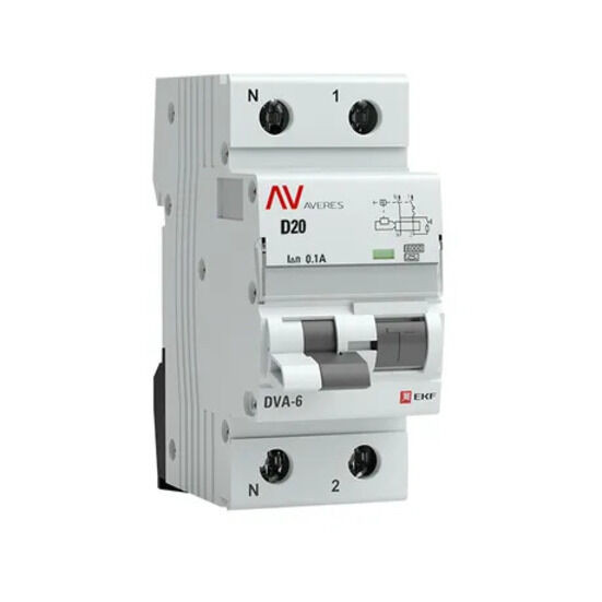 Дифференциальный автомат DVA-6 1P+N 20А (D) 100мА (A) 6кА EKF AVERES Дифференциальный автомат DVA-6 1P+N 20А (D) 100мА (A) 6кА EKF AVERES