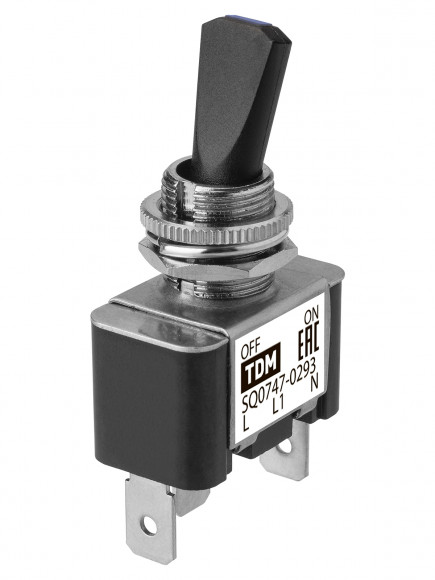 Выключатель-тумблер ASW-07D-2 1P 12В AC/DC 30А (3c) ON-OFF с фиксацией с синей LED подсветкой TDM