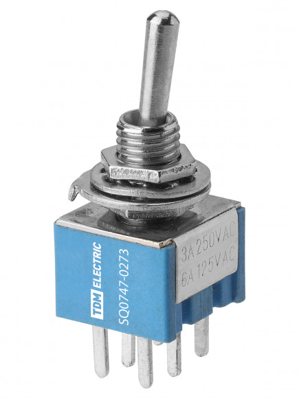 Переключатель-тумблер MTS-203-A2 Micro 2P 250В AC/DC 3А (6c) ON-OFF-ON с фиксацией TDM