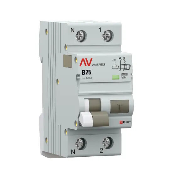 Дифференциальный автомат DVA-10 1P+N 25А (B) 30мА (A) 10кА EKF AVERES Дифференциальный автомат DVA-10 1P+N 25А (B) 30мА (A) 10кА EKF AVERES