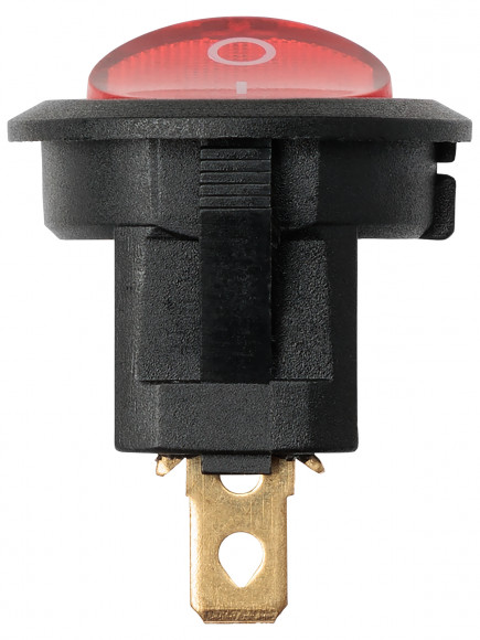 Выключатель клавишный круглый KCD11-101N 250В AC/DC, 1P, 3А, (3с), ON-OFF, черный корпус, красная клавиша с LED подсветкой, Micro TDM
